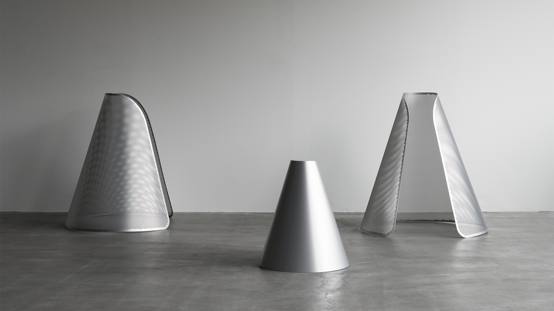 Atsushi Shindo HAORI luminaires, aluminum and leather shades
