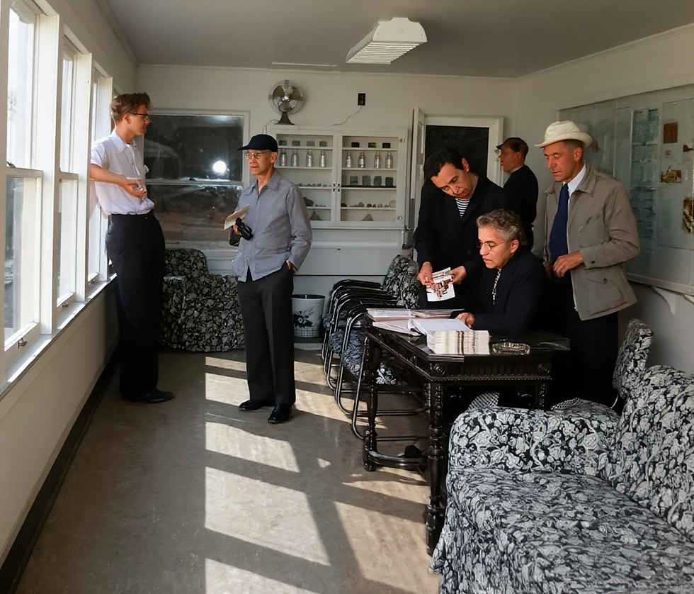 Visitors browse through the guest book inside the Quarry View Visitor Center