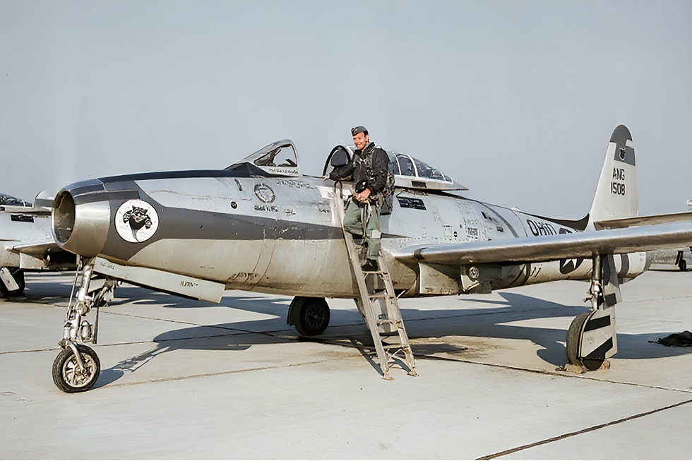 A .50 caliber bullet punched through the ceiling of the Archie Karsten home on South First Street, later found to have been fired from an F-84E Thunderjet belonging to the 162nd Fighter Squadron of the Ohio National Guard