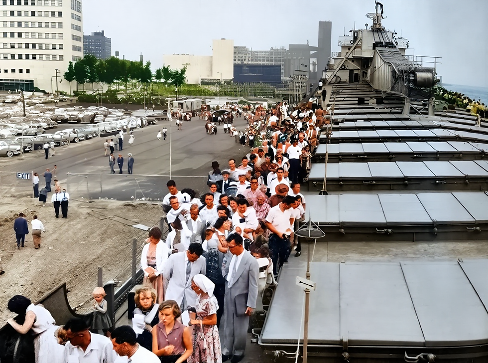 The Str. John G. Munson is the main attraction at Detroit's Riverama celebration held at Civic Center Park, 1955