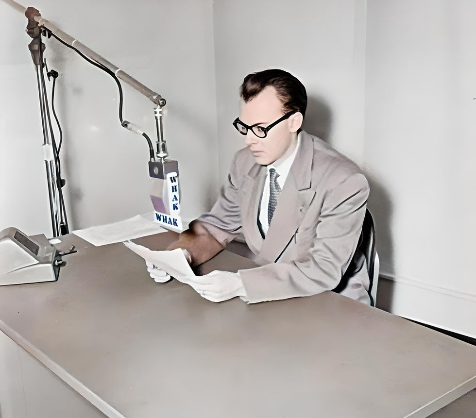 Chuck Phillips reading the news at WHAK, 1950