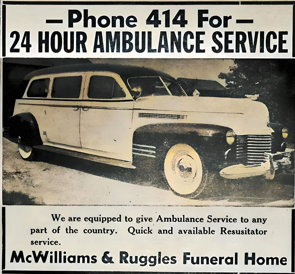 McWilliams & Ruggles Funeral Home Ad, 1949