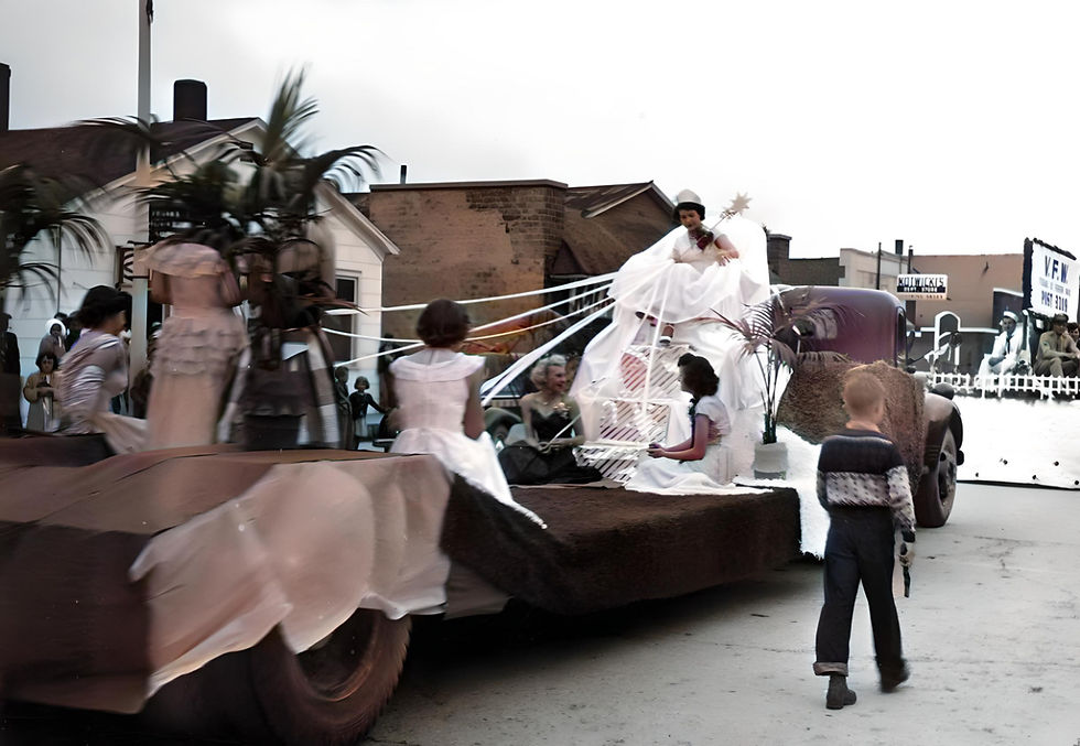 Miss Limestone City Marjorie Derry on the Queen's Float, 1950