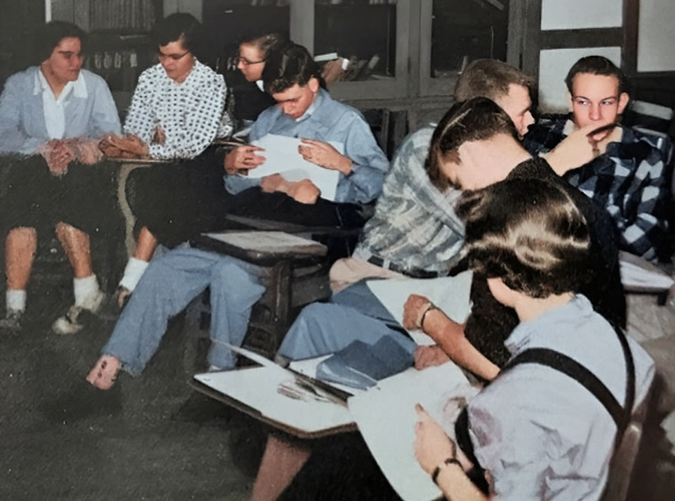Rogers City High School Yearbook Staff in Action, 1956