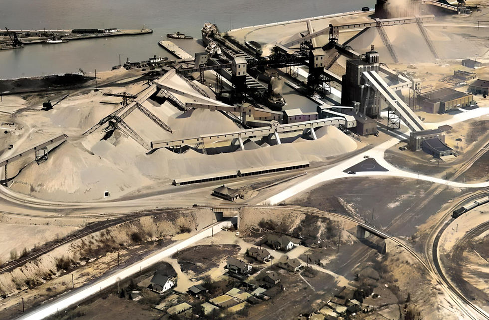 Aeriel photograph of Calcite showing the Little Italy settlement outside the main gate