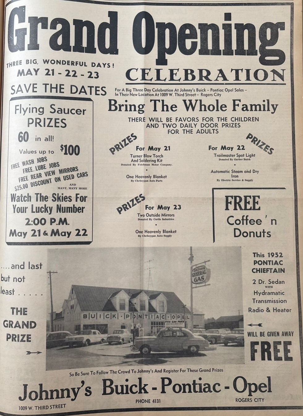 Johnny’s Buick‑Pontiac‑Opel Grand Opening Ad, 1959