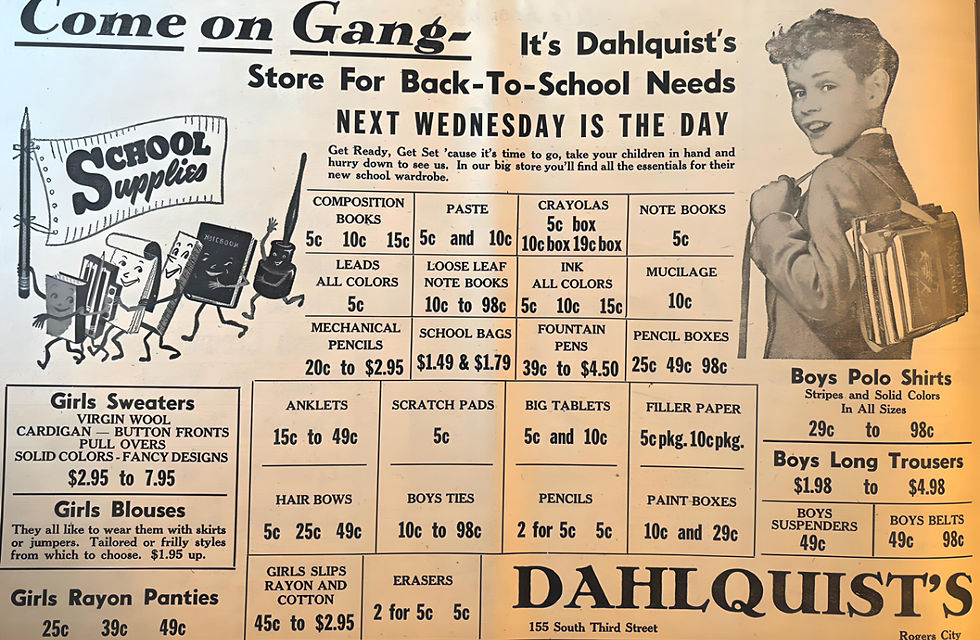 Dahlquist's 1948 Back to School Ad