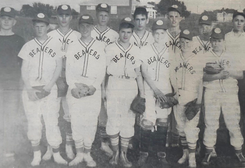 The Beavers of the Babe Ruth League feature, in the back row: Coach Craig McElmurry, Ralph Buczkowski, Ray Idalski, Douglas Friedrich, Bill Conley, Joe Malocha, and Manager Bob Fought. In the front row are Don Wasylk, Larry Hopp, Chuck Bruning, Mike Micketti, Frank Bisson, and Joe Kelly, 1959