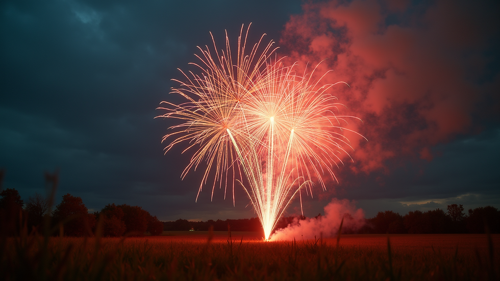 Close-up view of fireworks being lit safely in an open field