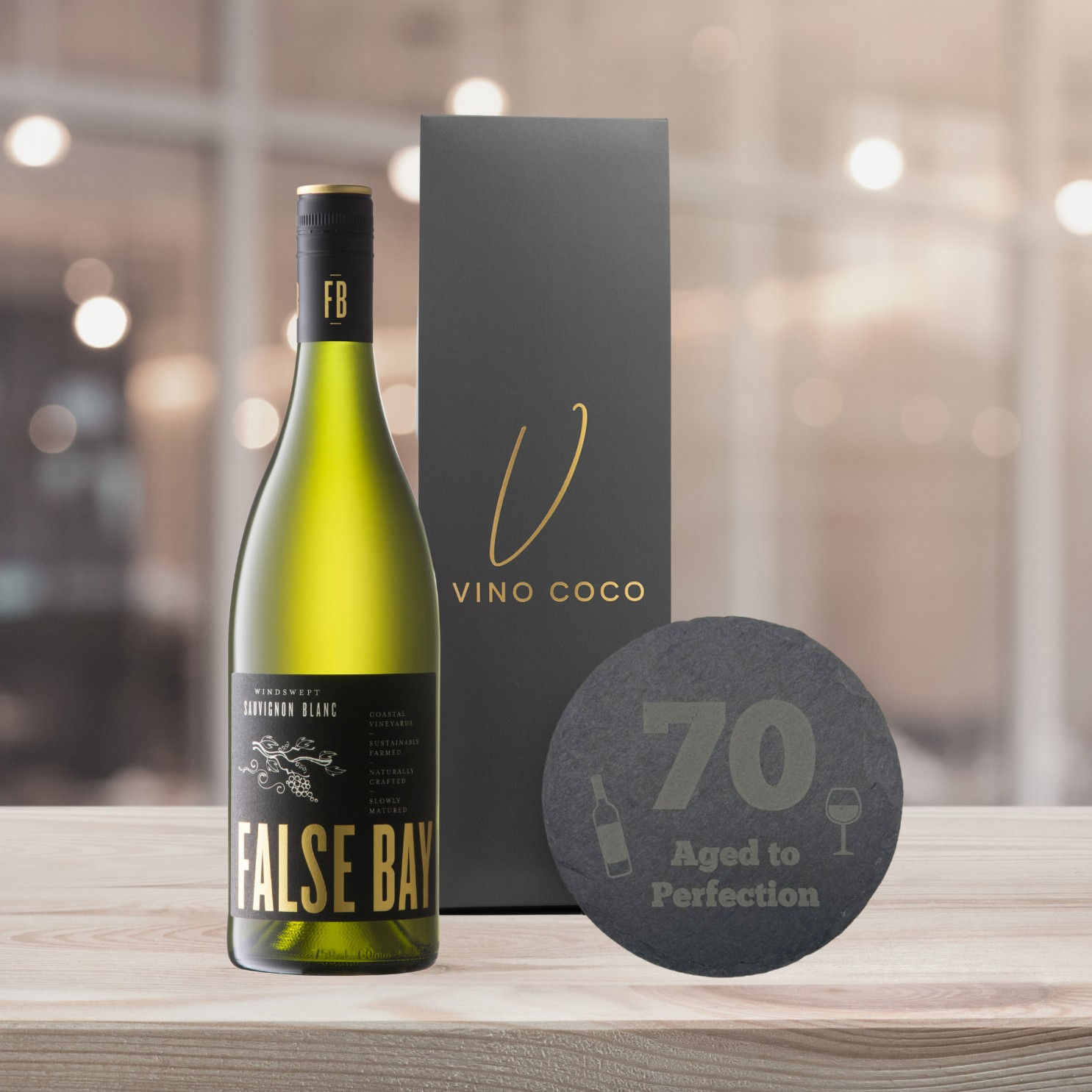 70th Birthday White Wine & Slate Coaster Gift Set