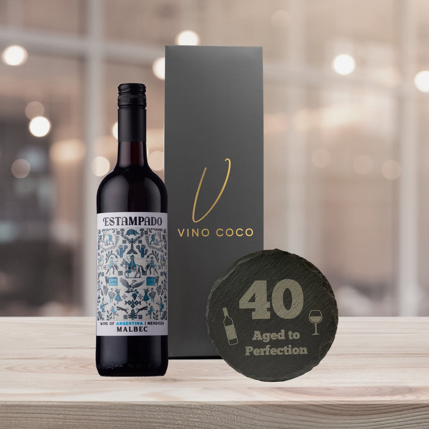 Luxury 40th Birthday Gifts for Him or for Her | Malbec & 40th Birthday Wine Coaster Gift Set