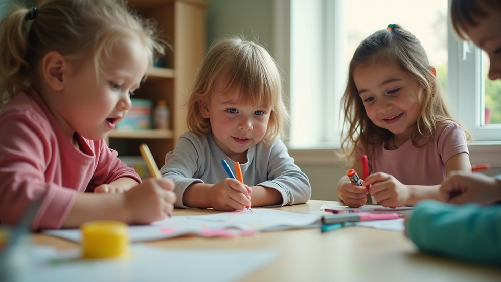 Eye-level view of children engaged in a fun educational activity during a playdate