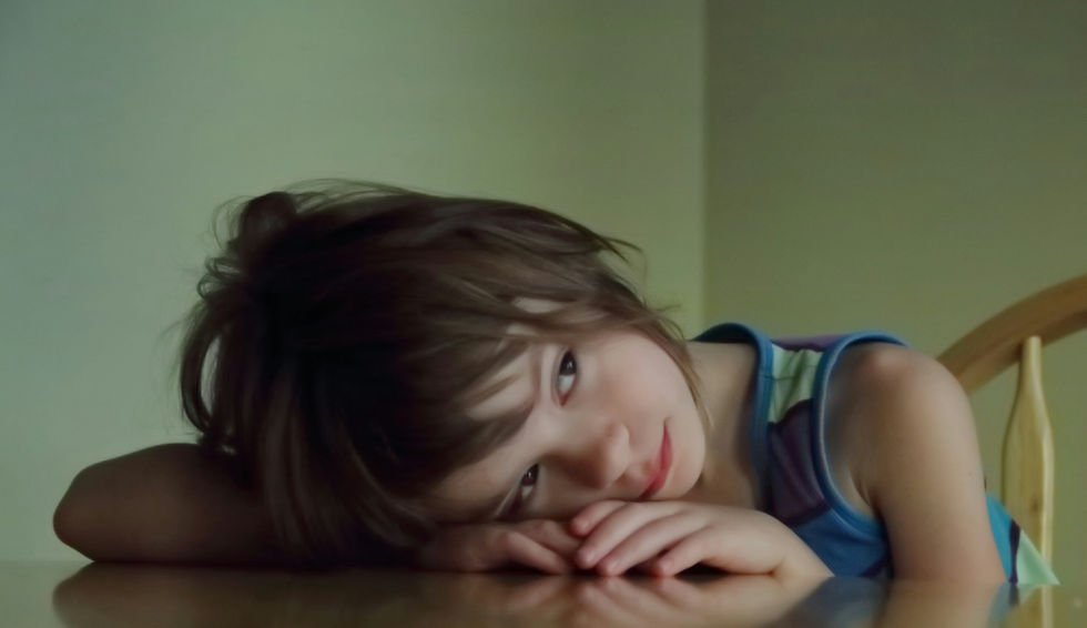 a child laying their head down