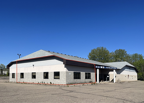 Climb Theatre office building. Space available for lease outlined in red.