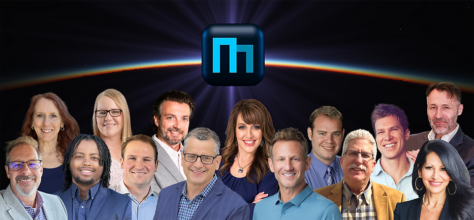 CEG Team Brokers, Investment, and Business Development. Smiling people with the M logo, dark sky, and light rays behind.