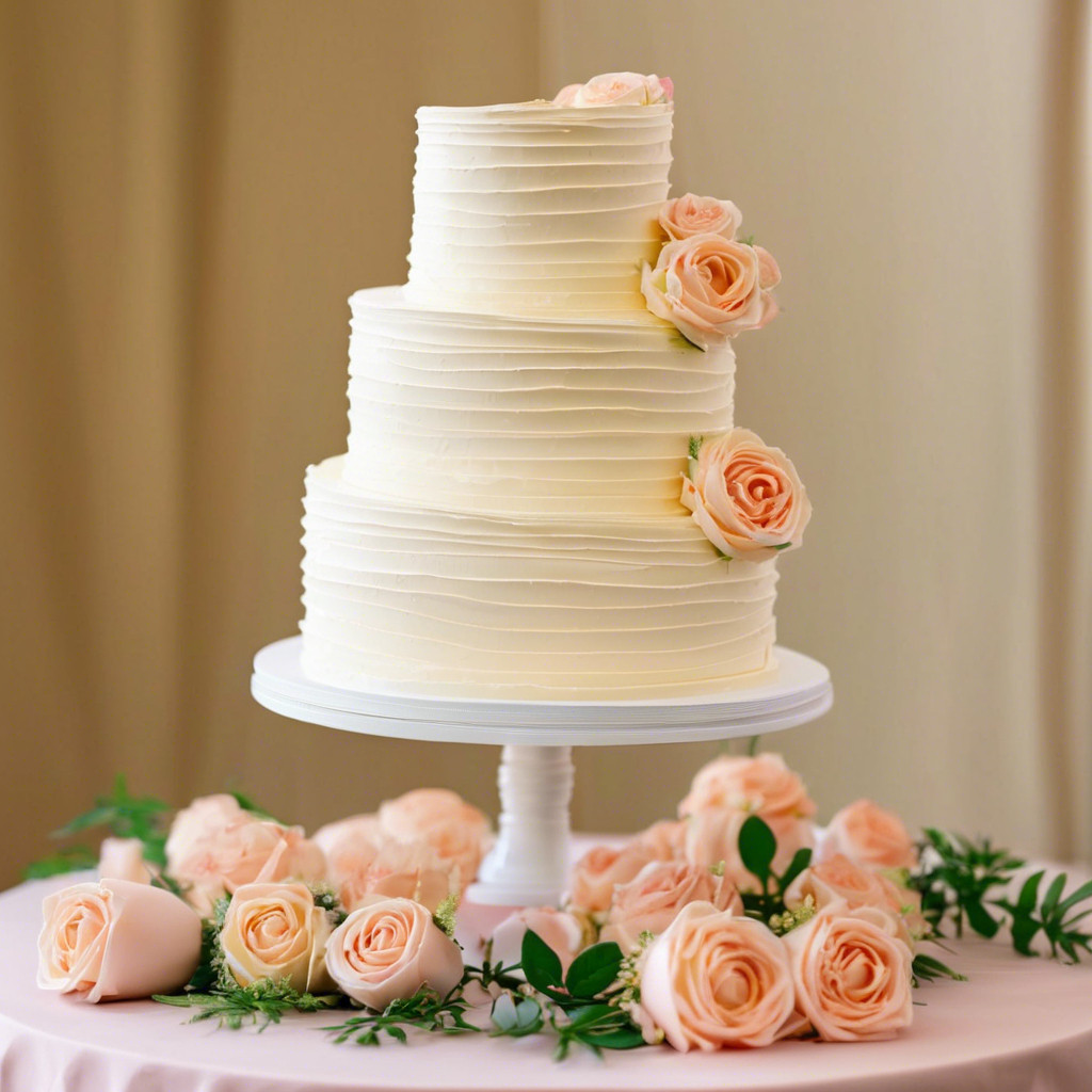 Simple 3 tiered ribbed white buttercream cake