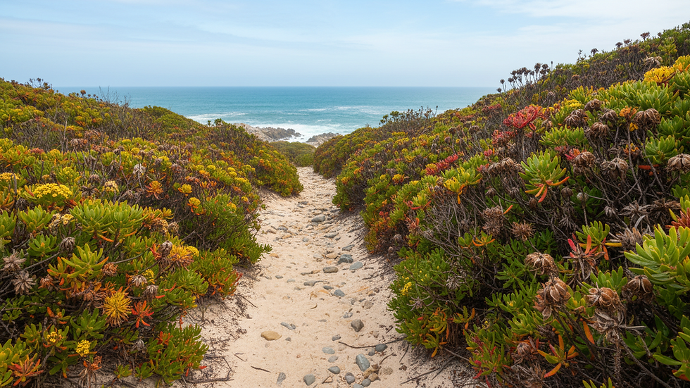 Close-up view of a coastal trail in Gqeberha with native plants