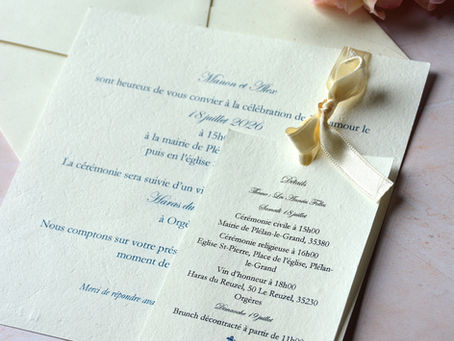 Faire part artisanal mariage élégant