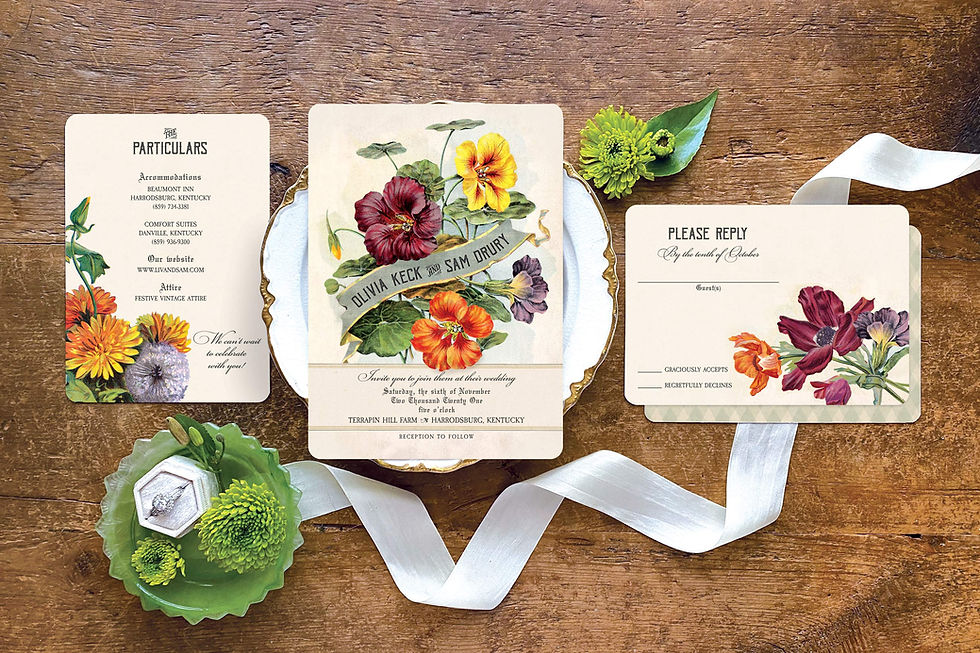 Thumbnail: Vintage Botanical Flowers Wedding Invitation Suite