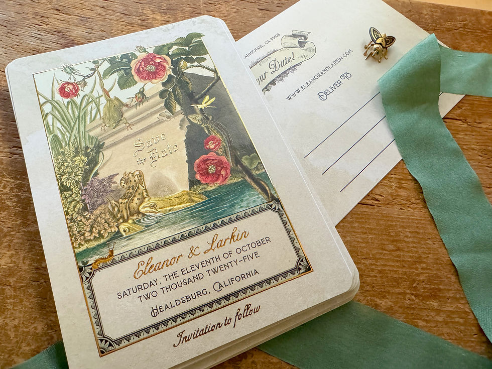 Thumbnail: garden nature boho wedding save the date cards vintage invitations teal coral terracotta