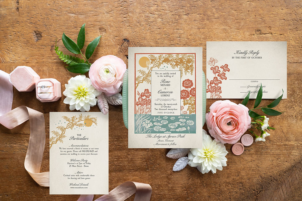 Thumbnail: rust terracotta wedding invitations, fall wedding stationery, rustic invites, save the dates, garden, water