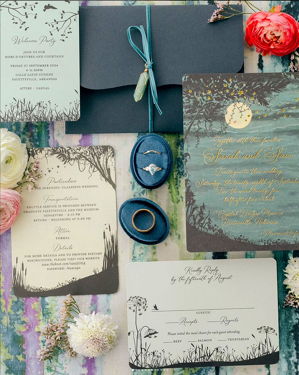 Thumbnail: teal forest night stars wedding invitations stationery