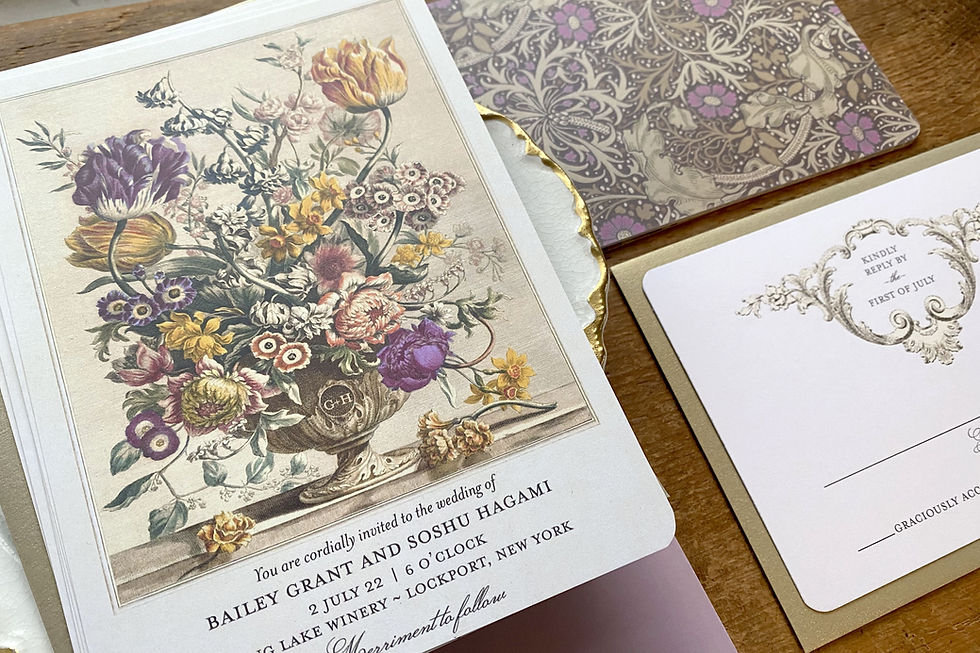 Thumbnail: lavender purple gold floral wedding invitations