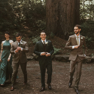 brown and green groomsmen suits