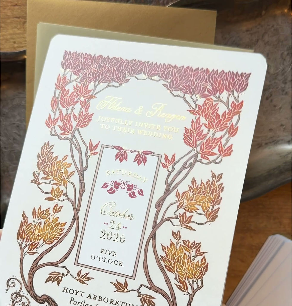 Thumbnail: gold foil fall wedding invitations burgundy rust tan autumn
