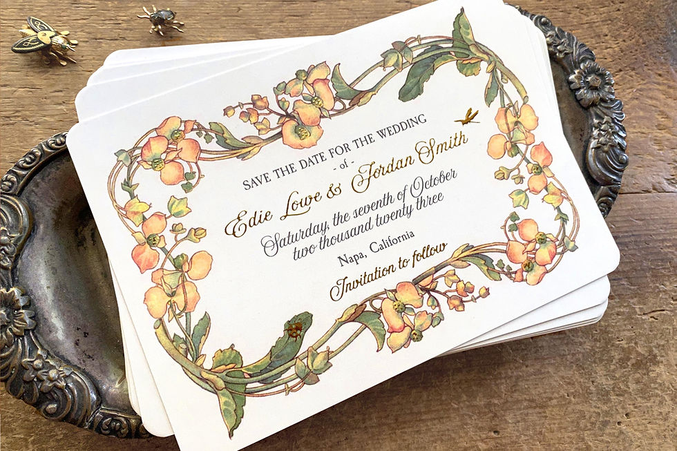 Thumbnail: peach coral gold wedding save the dates save the date postcards