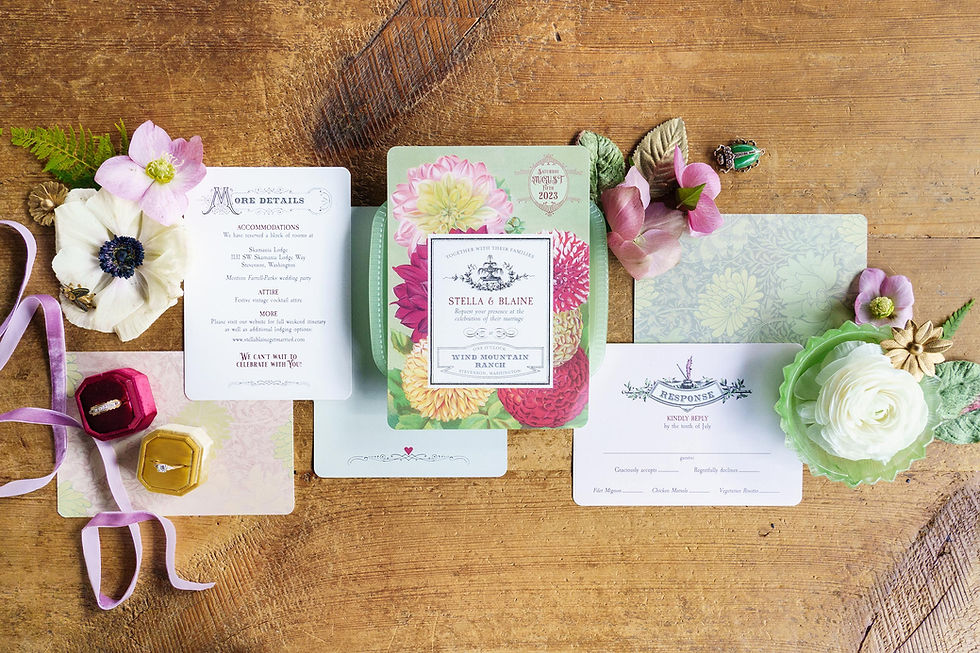 Thumbnail: Vintage Dahlia Botanical Wedding Invitation Suite