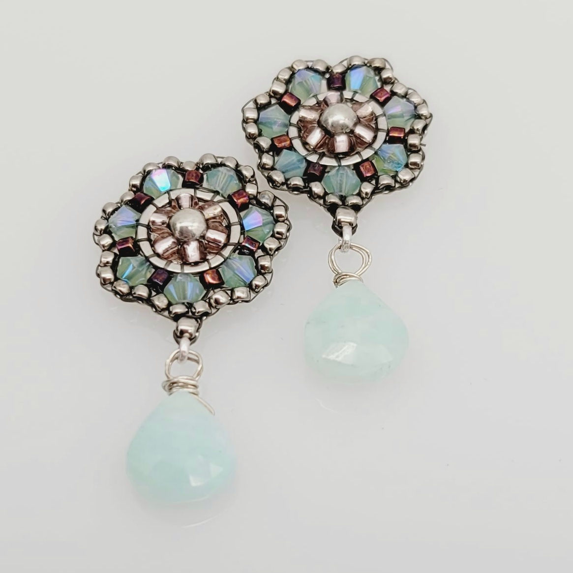 Ohrstecker Swarovski pacific mit Amazonit Tropfen