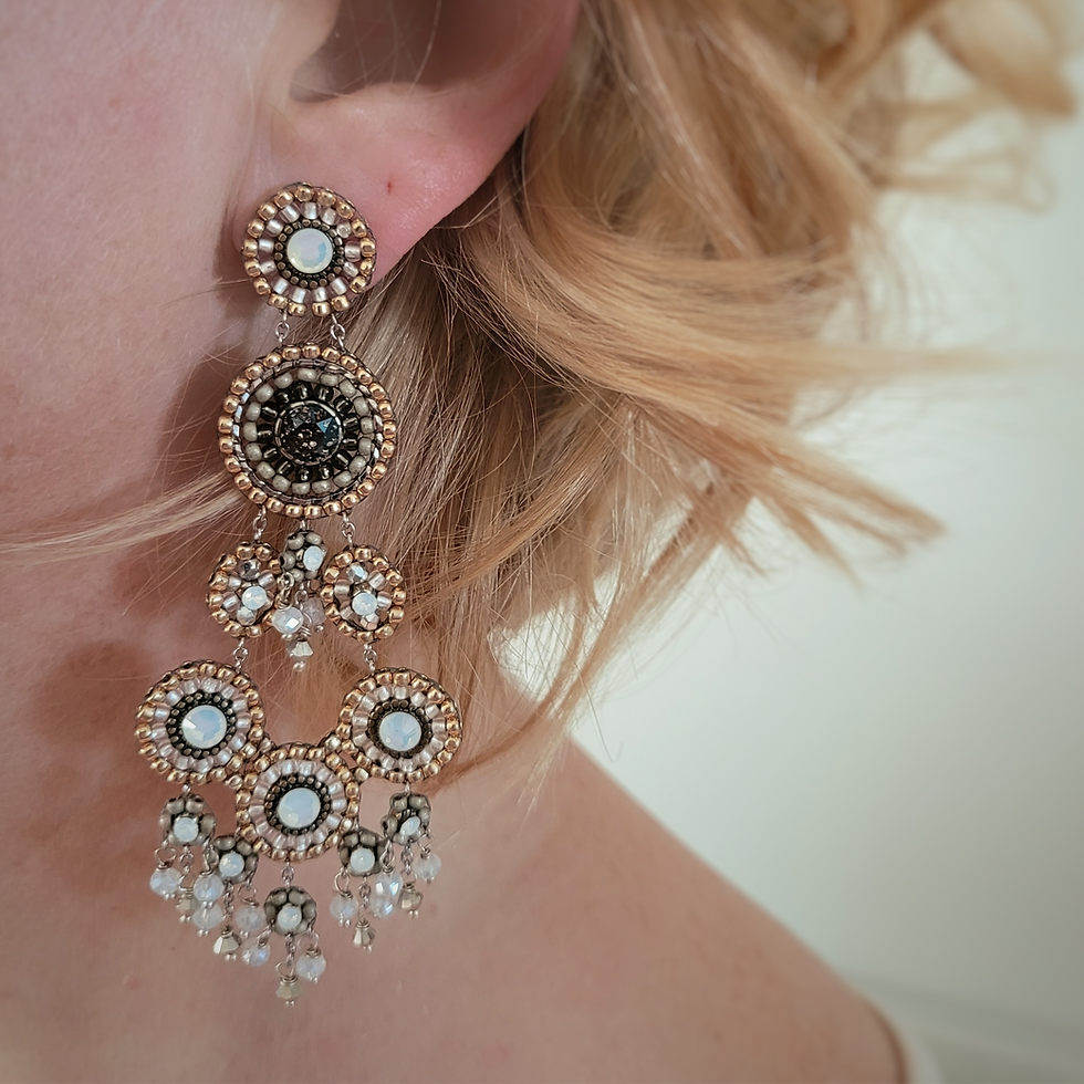genähter schmuck, handgefertigter schmuck, chandeliers ohrringe,  leichte ohrringe,  statement ohrringe