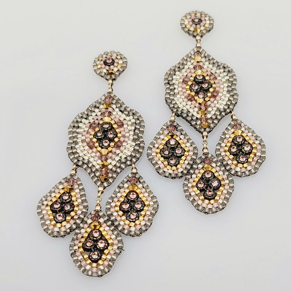 Ohrringe Dreiblatt Swarovski rosa, grau