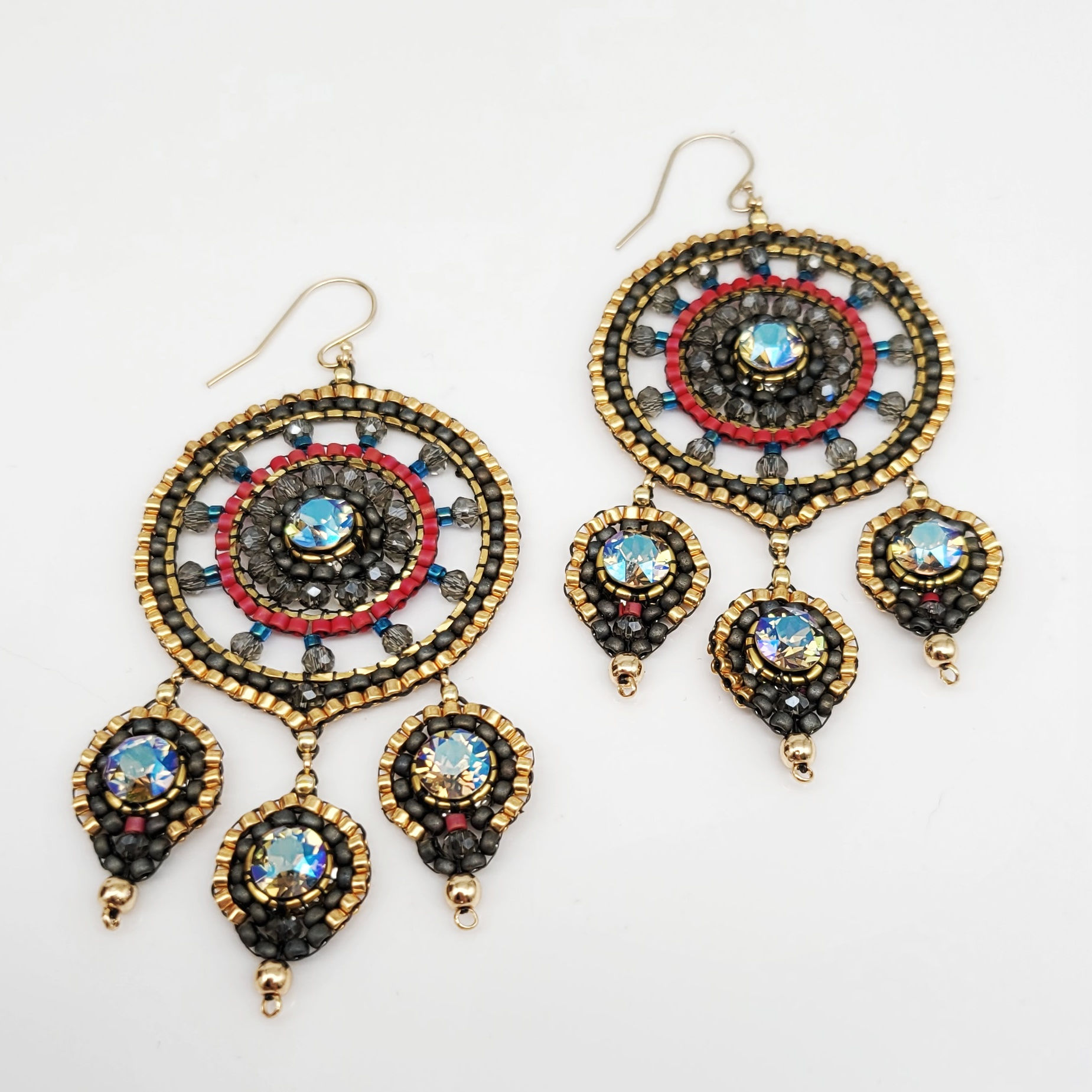 Ohrringe Dreiblatt Swarovski blau, gold