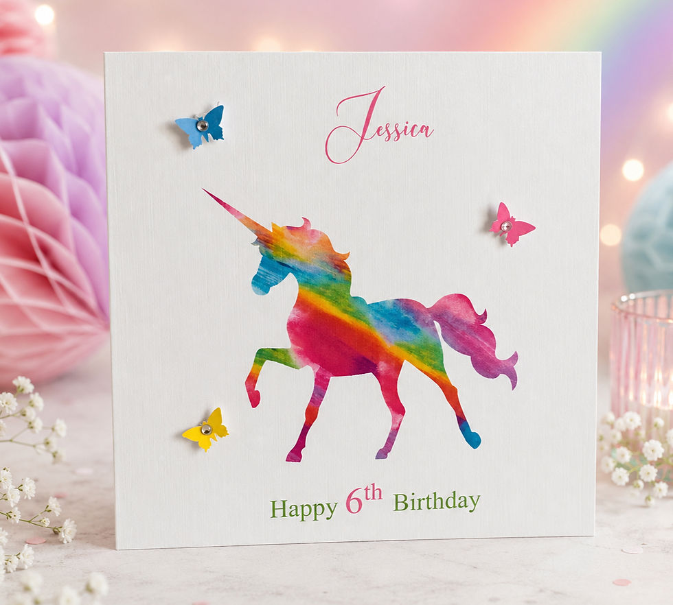 Thumbnail: Personalised Rainbow Unicorn Birthday Card Any Name and Age