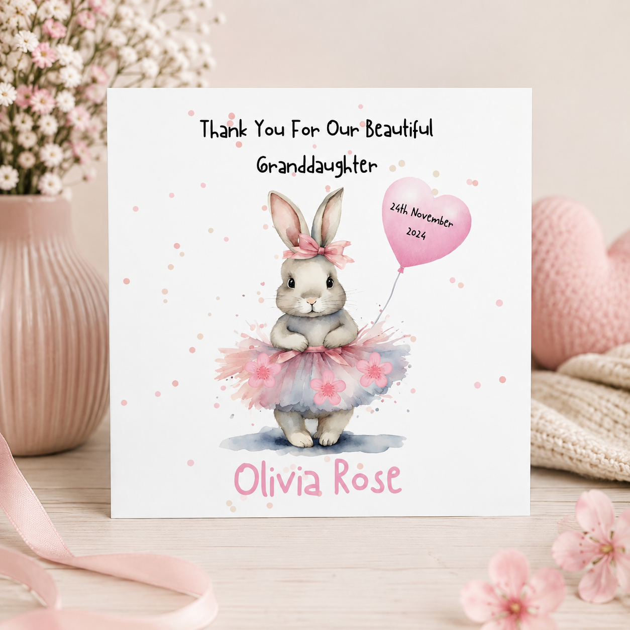 Personalised Thank You for Our Beautiful Granddaughter Card – Cute Bunny