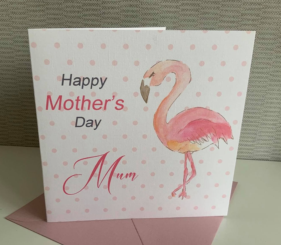 Personalised Mother's Day card with a flamingo on it .