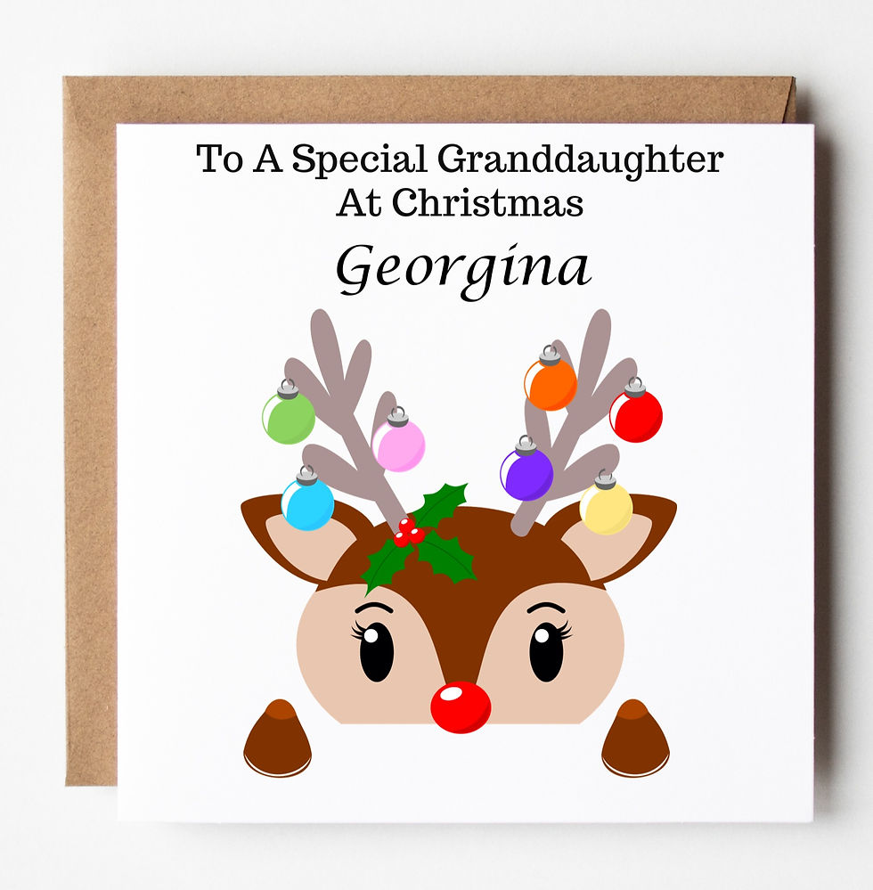 Personalised Christmas Card, Daughter, Granddaughter, Reindeer