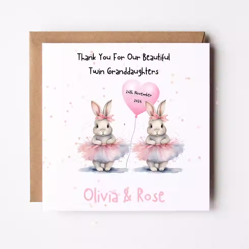 Thumbnail: Personalised Twin Granddaughters Thank You Card | New Baby Twins