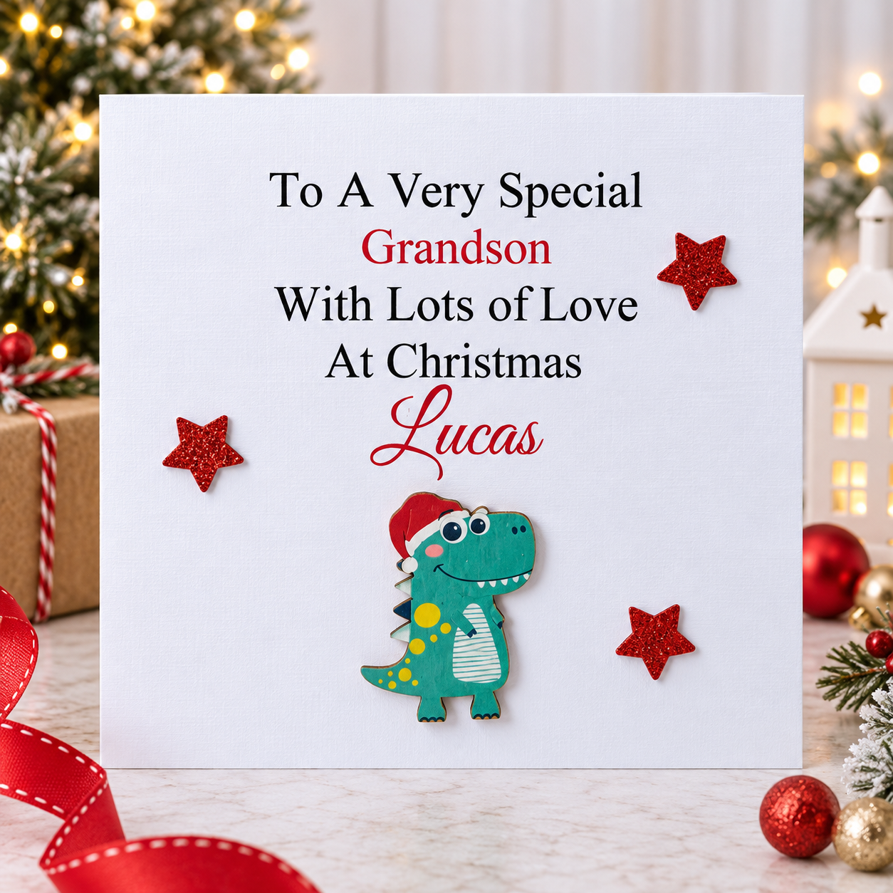 Personalised Dinosaur Christmas Card – Any Name & Relation