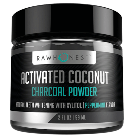 Rawhonest Teeth Whitening - Activated Charcoal Powder With Coconut, Xylitol, and Peppermint - 100% Natural & Effective, Removes Stains & Promotes Oral Hygiene, Made in USA.