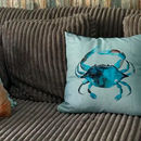 blue beach crab pillow