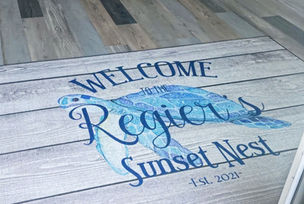 door mat with a blue sea turtle