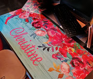 personalized aqua and pink floral desk pad