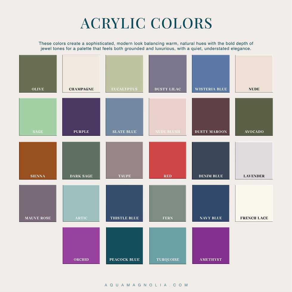 Thumbnail: Matte acrylic color chart with 28 labeled options for custom light switch plate covers