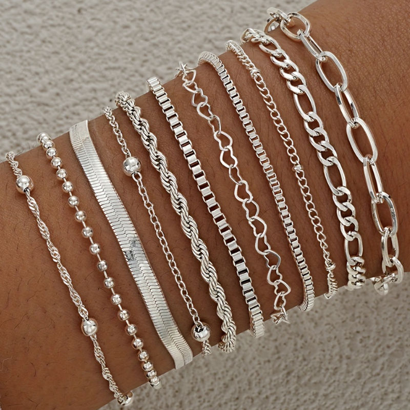 11Pcs/Set Boho Twisted Flat Snake Chain Anklet for Women Summer Beach Vintage Ba