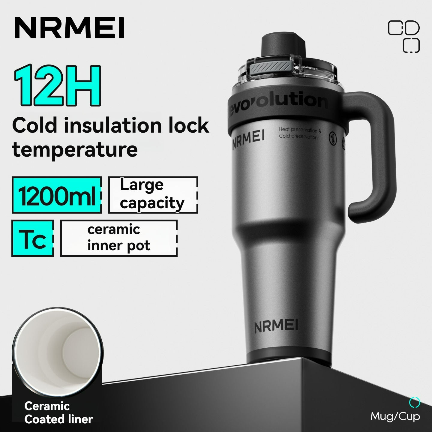 1200ML Ceramic Tumbler Insulated Cup Large Drinkware Stainless Steel Water Bottl
