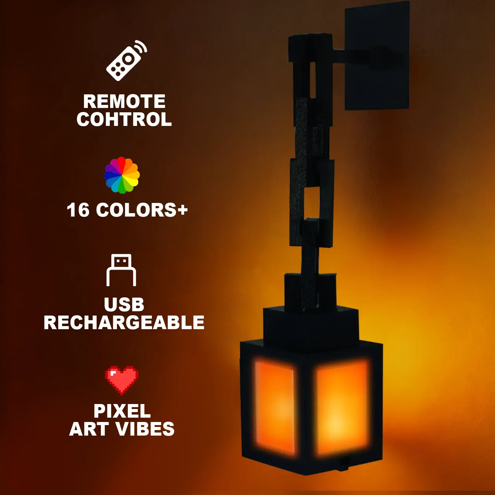 2026 Pixel Style Night Light Portable Lantern Tabletop Ornament 16 Colors RGB Re