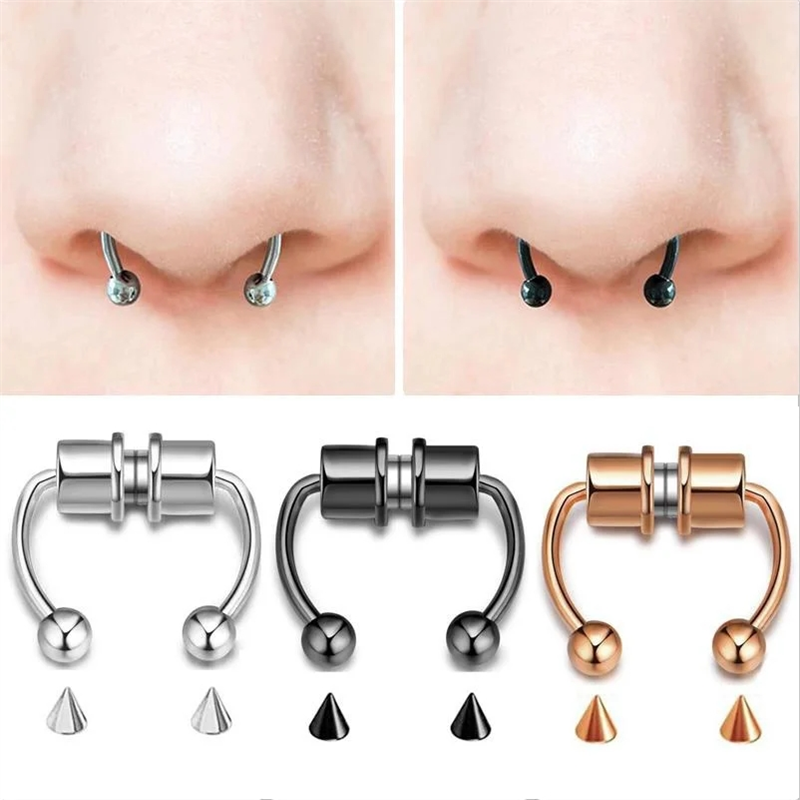 Magnetic Horseshoe Nose Rings, 316L Stainless Steel, Faux Septum Rings, Fake Pie